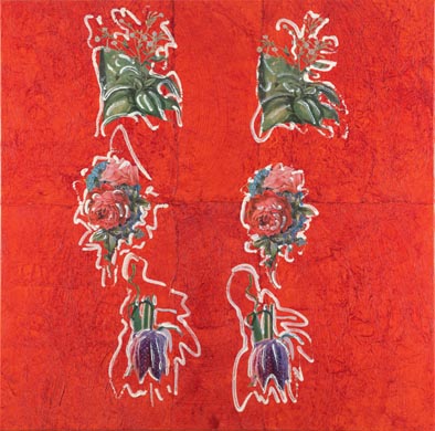 Aus dem Werkzyklus: 'Natur-G&aumlrten-Rot' | 145 x 145, Collage / Malerei auf Leinwand | 2007
