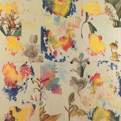 Aus dem Werkzyklus: 'Natur-G&aumlrten' | 145 x 145, Collage / Malerei auf Leinwand | 2002
