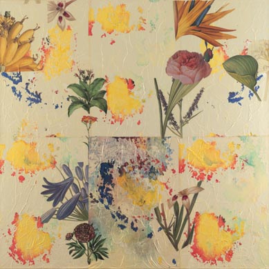 Aus dem Werkzyklus: 'Natur-G&aumlrten' | 145 x 145, Collage / Malerei auf Leinwand | 2002