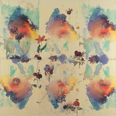 Aus dem Werkzyklus: 'Natur-G&aumlrten' | 145 x 145, Collage / Malerei auf Leinwand | 2001