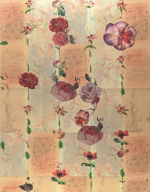 Aus dem Werkzyklus: 'Natur-G&aumlrten' | 145 x 145, Collage / Malerei auf Leinwand | 2000