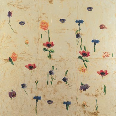 Aus dem Werkzyklus: 'Natur-G&aumlrten' | 145 x 145, Collage / Malerei auf Leinwand | 2003