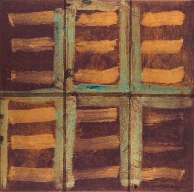 Aus dem Werkzyklus: 'G&aumlrten' | 145 x 145, Collage / Malerei auf Leinwand | 1997