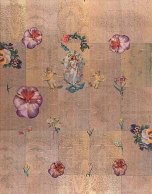 Aus dem Werkzyklus: 'Himmelblumen' | 180 x 140, Collage / Malerei auf Leinwand | 2005
