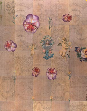 Aus dem Werkzyklus: 'Himmelblumen' | 180 x 140, Collage / Malerei auf Leinwand | 2005