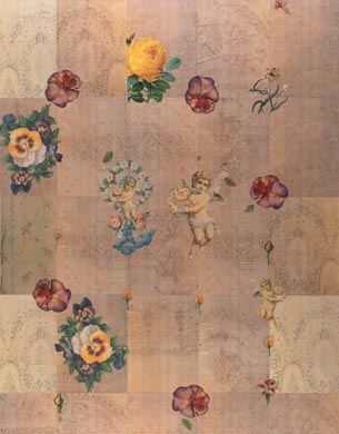 Aus dem Werkzyklus: 'Himmelblumen' | 180 x 140, Collage / Malerei auf Leinwand | 2005