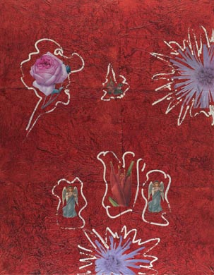 Aus dem Werkzyklus: 'Natur-G&aumlrten-Rot' | 180 x 140, Collage / Malerei auf Leinwand | 2007