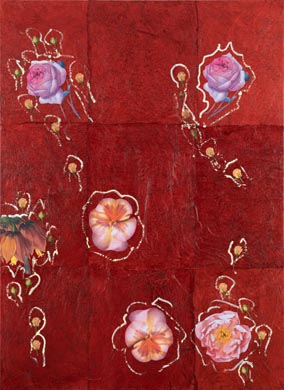 Aus dem Werkzyklus: 'Natur-G&aumlrten-Rot' | 220 x 160, Collage / Malerei auf Leinwand | 2007