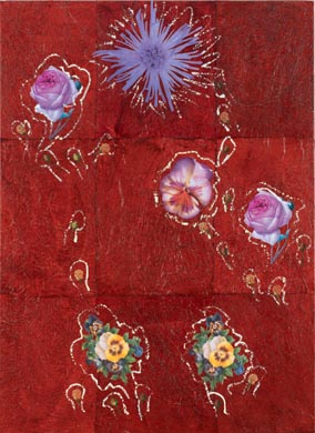 Aus dem Werkzyklus: 'Natur-G&aumlrten-Rot' | 220 x 160, Collage / Malerei auf Leinwand | 2007