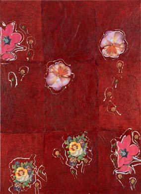 Aus dem Werkzyklus: 'Natur-G&aumlrten-Rot' | 220 x 160, Collage / Malerei auf Leinwand | 2007