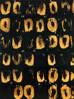 Aus dem Werkzyklus: 'Natur-G&aumlrten-Dunkel' | 200 x 150, Collage / Malerei auf Leinwand | 2000