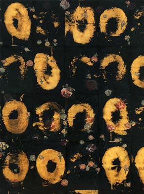 Aus dem Werkzyklus: 'Natur-G&aumlrten-Dunkel' | 200 x 150, Collage / Malerei auf Leinwand | 2000