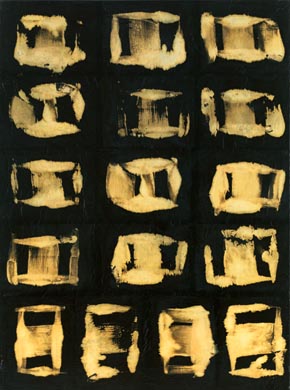 Aus dem Werkzyklus: 'Natur-G&aumlrten-Dunkel' | 190 x 140, Collage / Malerei auf Leinwand | 1997