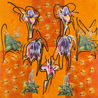 Aus dem Werkzyklus: 'Natur-G&aumlrten-Rot' | 70 x 50, Collage / Malerei auf Leinwand | 2007