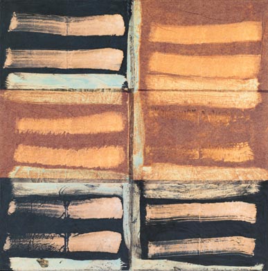 Aus dem Werkzyklus: 'Fensterl&aumlden' | 145 x 145, Collage / Malerei auf Leinwand | 1997