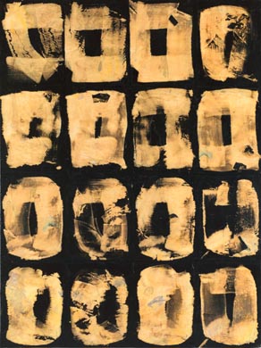 Aus dem Werkzyklus: 'Natur-G&aumlrten-Dunkel' | 200 x 150, Collage / Malerei auf Leinwand | 1997