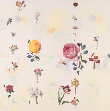 Aus dem Werkzyklus: 'Natur-G&aumlrten' | 145 x 145, Collage / Malerei auf Leinwand | 2001