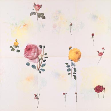 Aus dem Werkzyklus: 'Natur-G&aumlrten' | 145 x 145, Collage / Malerei auf Leinwand | 2001