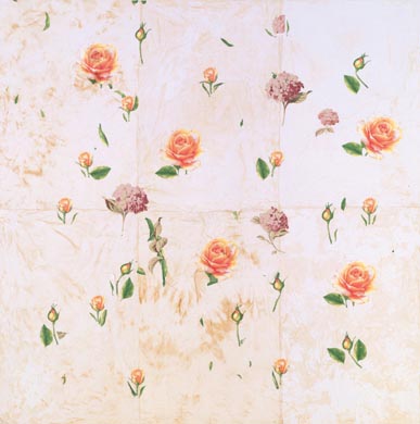 Aus dem Werkzyklus: 'Natur-G&aumlrten' | 145 x 145, Collage / Malerei auf Leinwand | 2003