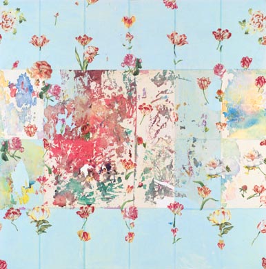 Aus dem Werkzyklus: 'Natur-G&aumlrten-Hellblau' | 145 x 145, Collage / Malerei auf Leinwand | 2001
