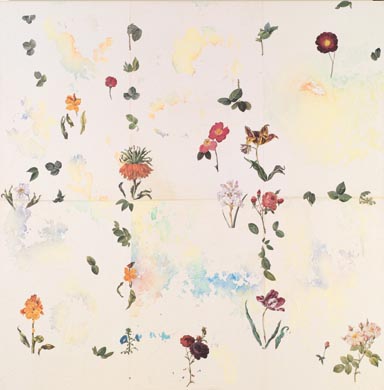Aus dem Werkzyklus: 'Natur-G&aumlrten' | 145 x 145, Collage / Malerei auf Leinwand | 2001