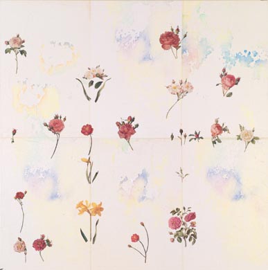 Aus dem Werkzyklus: 'Natur-G&aumlrten' | 145 x 145, Collage / Malerei auf Leinwand | 2001