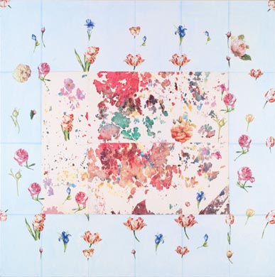 Aus dem Werkzyklus: 'Natur-G&aumlrten-Hellblau' | 145 x 145, Collage / Malerei auf Leinwand | 2001