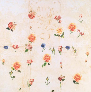 Aus dem Werkzyklus: 'Natur-G&aumlrten' | 145 x 145, Collage / Malerei auf Leinwand | 2003